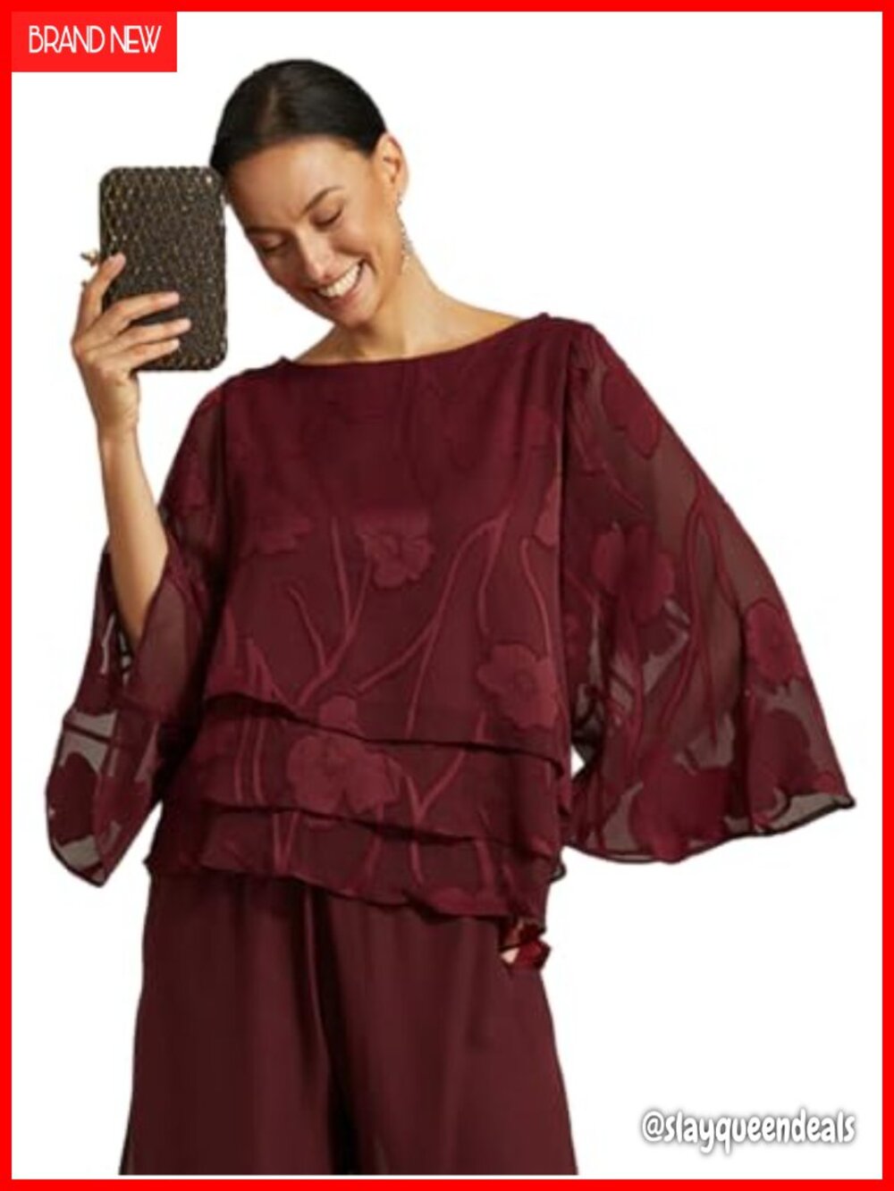 ORAULISA Women's Floral Chiffon Blouse 3/4 Sleeve Lace Formal Business Top
